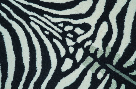 Hand Tufted Animal Zebra White And Black 3x5 Wool Area Rug-Parc Decor