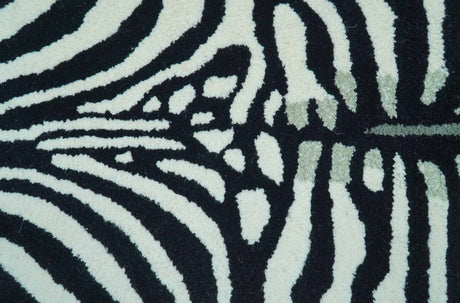 Hand Tufted Animal Zebra White And Black 3x5 Wool Area Rug-Parc Decor
