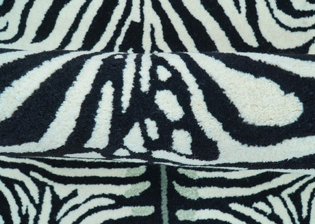 Hand Tufted Animal Zebra White And Black 3x5 Wool Area Rug-Parc Decor