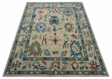 Hand Tufted Beige And Blue Traditional Oushak Custom Made wool Area Rug
