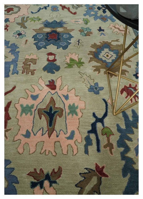 Hand Tufted Beige And Blue Traditional Oushak Custom Made wool Area Rug