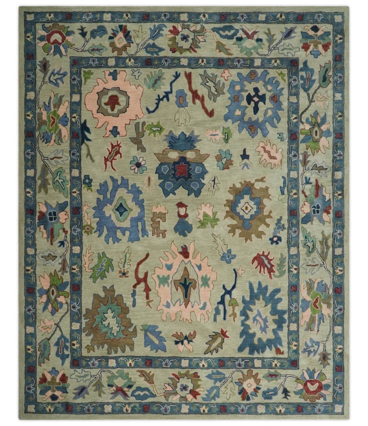 Hand Tufted Beige And Blue Traditional Oushak Custom Made wool Area Rug
