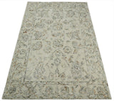 Hand Tufted Beige and Silver Wool Textured Loop 5x8 Area Rug