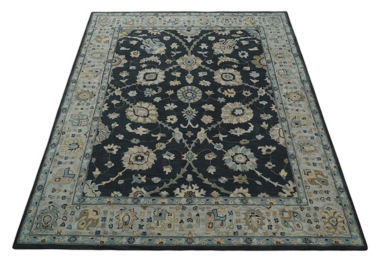 Hand Tufted Black and Silver 8x10 Modern Oushak Rug, Kids, Living Room and Bedroom Rug | TRD6501810S