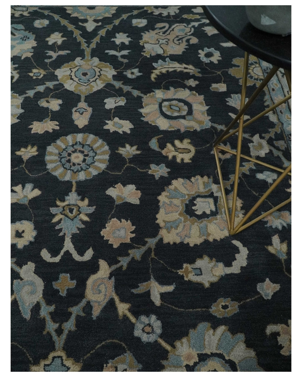 Hand Tufted Black and Silver 8x10 Modern Oushak Rug, Kids, Living Room and Bedroom Rug | TRD6501810S