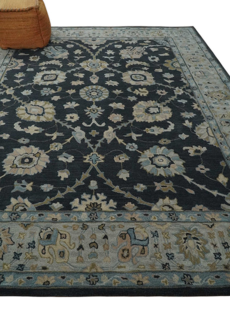 Hand Tufted Black and Silver 8x10 Modern Oushak Rug, Kids, Living Room and Bedroom Rug | TRD6501810S