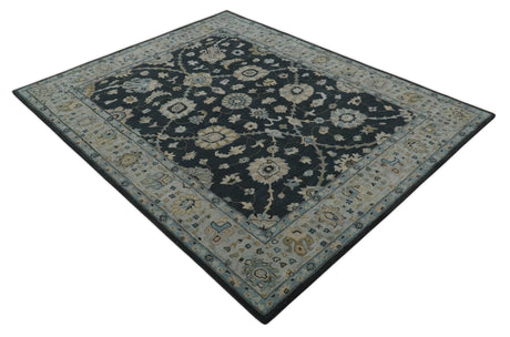 Hand Tufted Black and Silver 8x10 Modern Oushak Rug, Kids, Living Room and Bedroom Rug | TRD6501810S