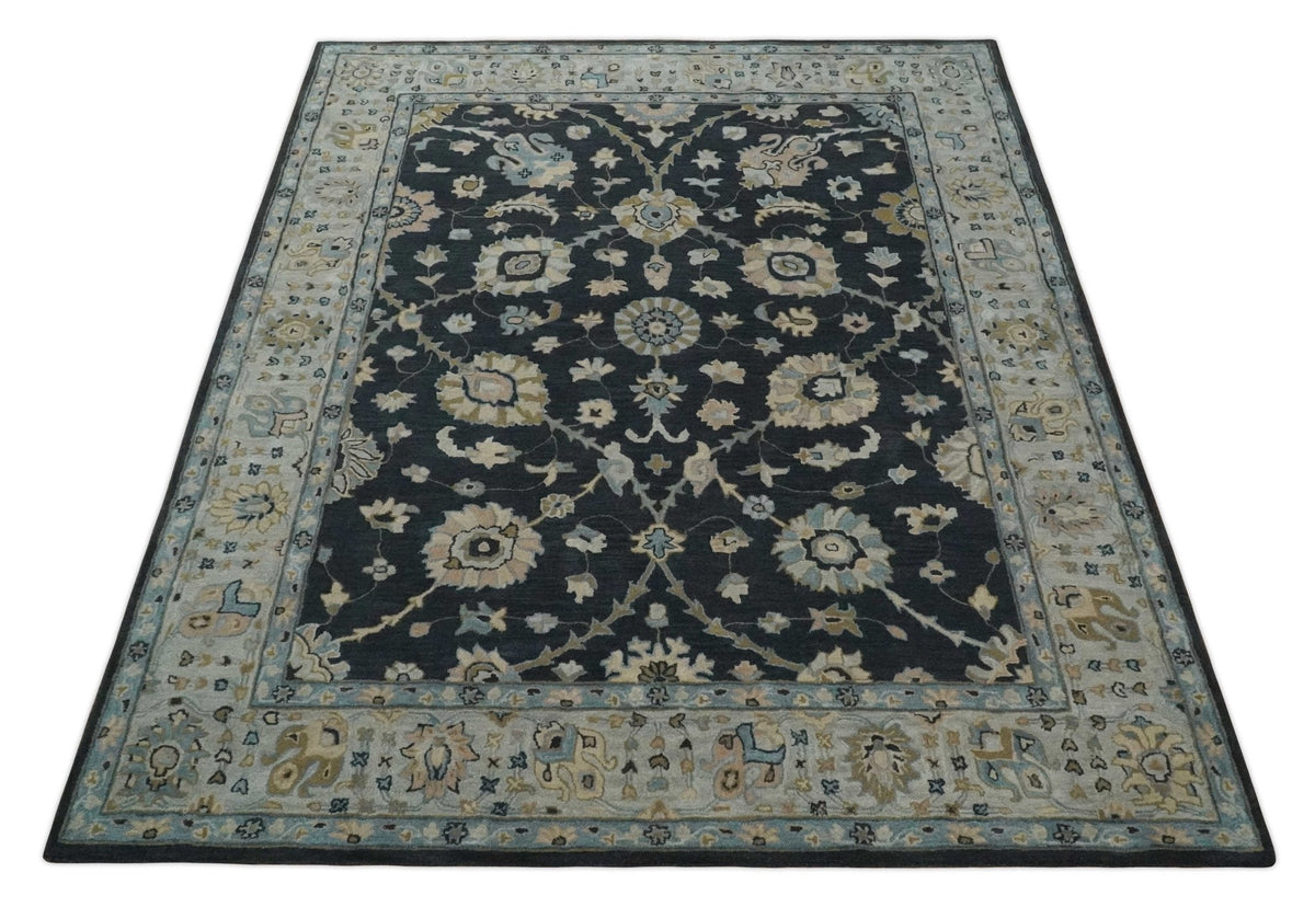 Hand Tufted Black and Silver Modern Turkish Oushak Multi size wool Area Rug, Kids, Living Room and Bedroom Rug