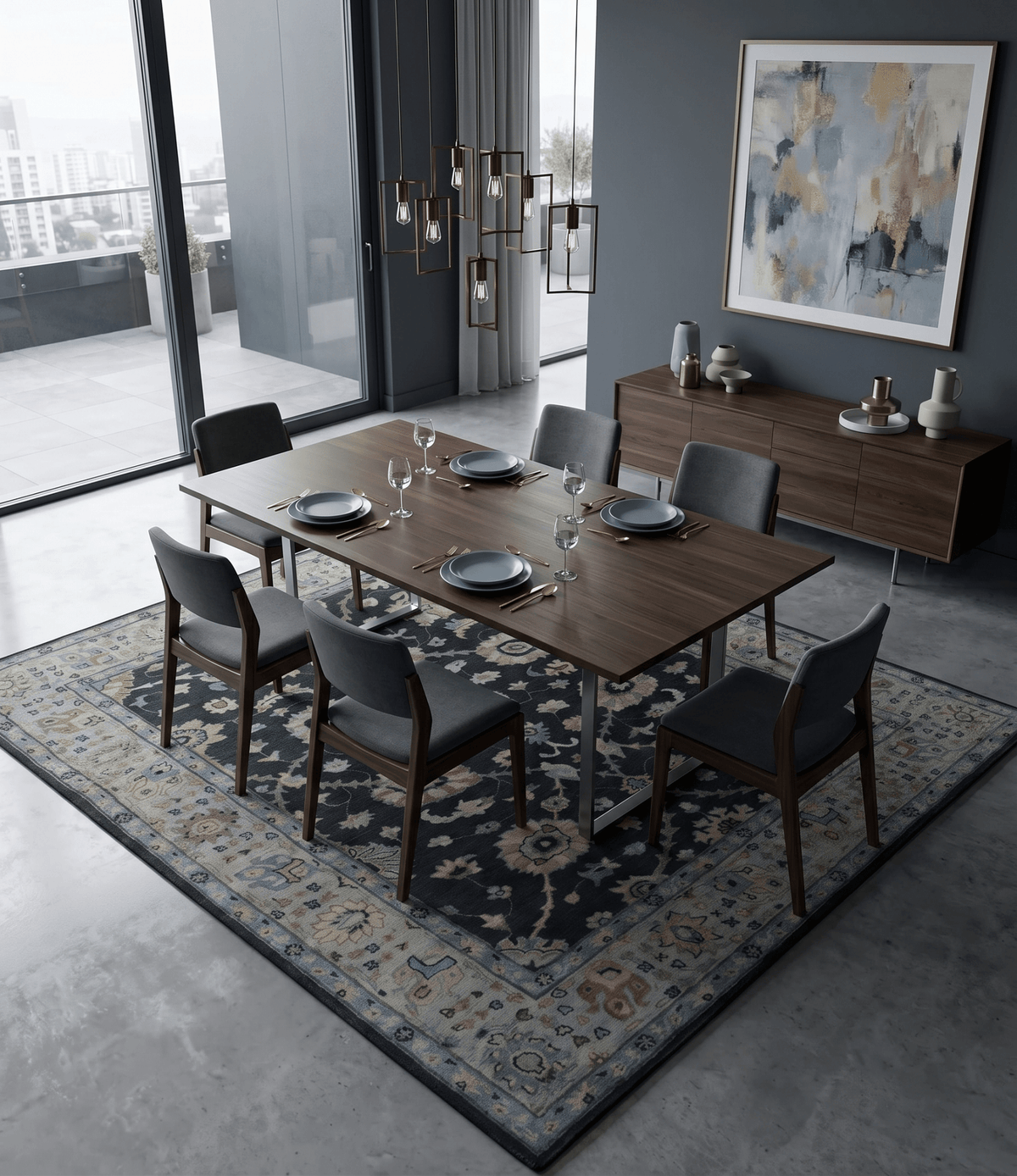 Hand Tufted Black and Silver Modern Turkish Oushak Multi size wool Area Rug, Kids, Living Room and Bedroom Rug