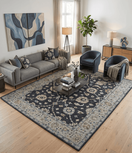 Hand Tufted Black and Silver Modern Turkish Oushak Multi size wool Area Rug, Kids, Living Room and Bedroom Rug