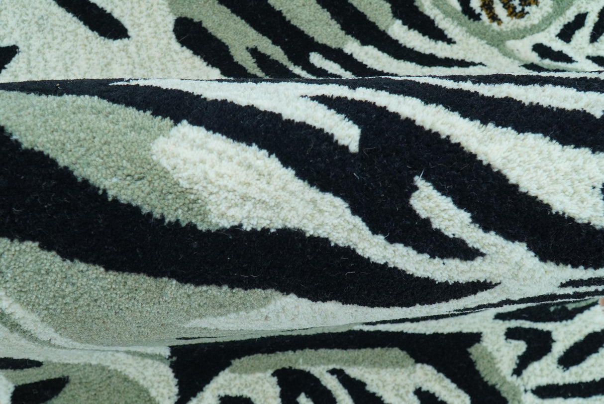 Hand Tufted Black And White Animal Tiger 2x6 Wool Area Rug-Parc Decor