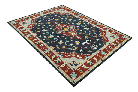 Hand Tufted Black, Rust and Beige Persian Style Wool Area Rug