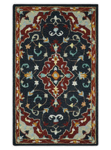 Hand Tufted Black, Rust and Beige Persian Style Wool Area Rug