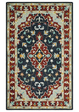 Hand Tufted Black, Rust and Beige Persian Style Wool Area Rug