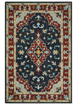 Hand Tufted Black, Rust and Beige Persian Style Wool Area Rug