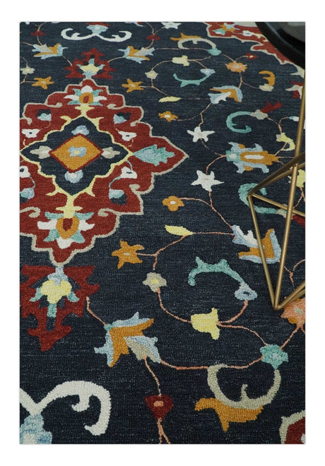 Hand Tufted Black, Rust and Beige Persian Style Wool Area Rug