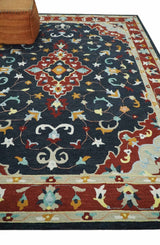 Hand Tufted Black, Rust and Beige Persian Style Wool Area Rug