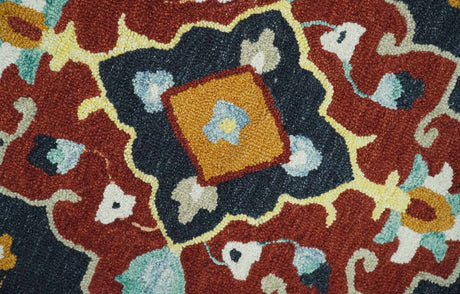 Hand Tufted Black, Rust and Beige Persian Style Wool Area Rug