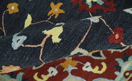 Hand Tufted Black, Rust and Beige Persian Style Wool Area Rug