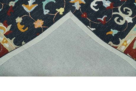Hand Tufted Black, Rust and Beige Persian Style Wool Area Rug