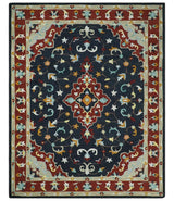 Hand Tufted Black, Rust and Beige Persian Style Wool Area Rug