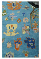 Hand Tufted Blue and Ivory Multi Size Modern Colorful Oushak Rug