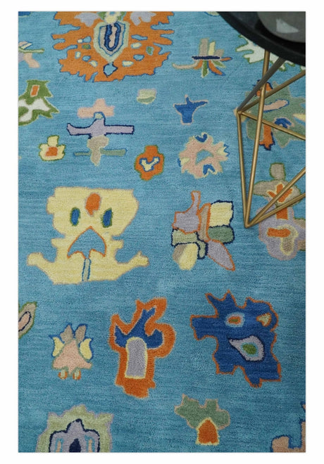 Hand Tufted Blue and Ivory Multi Size Modern Colorful Oushak Rug