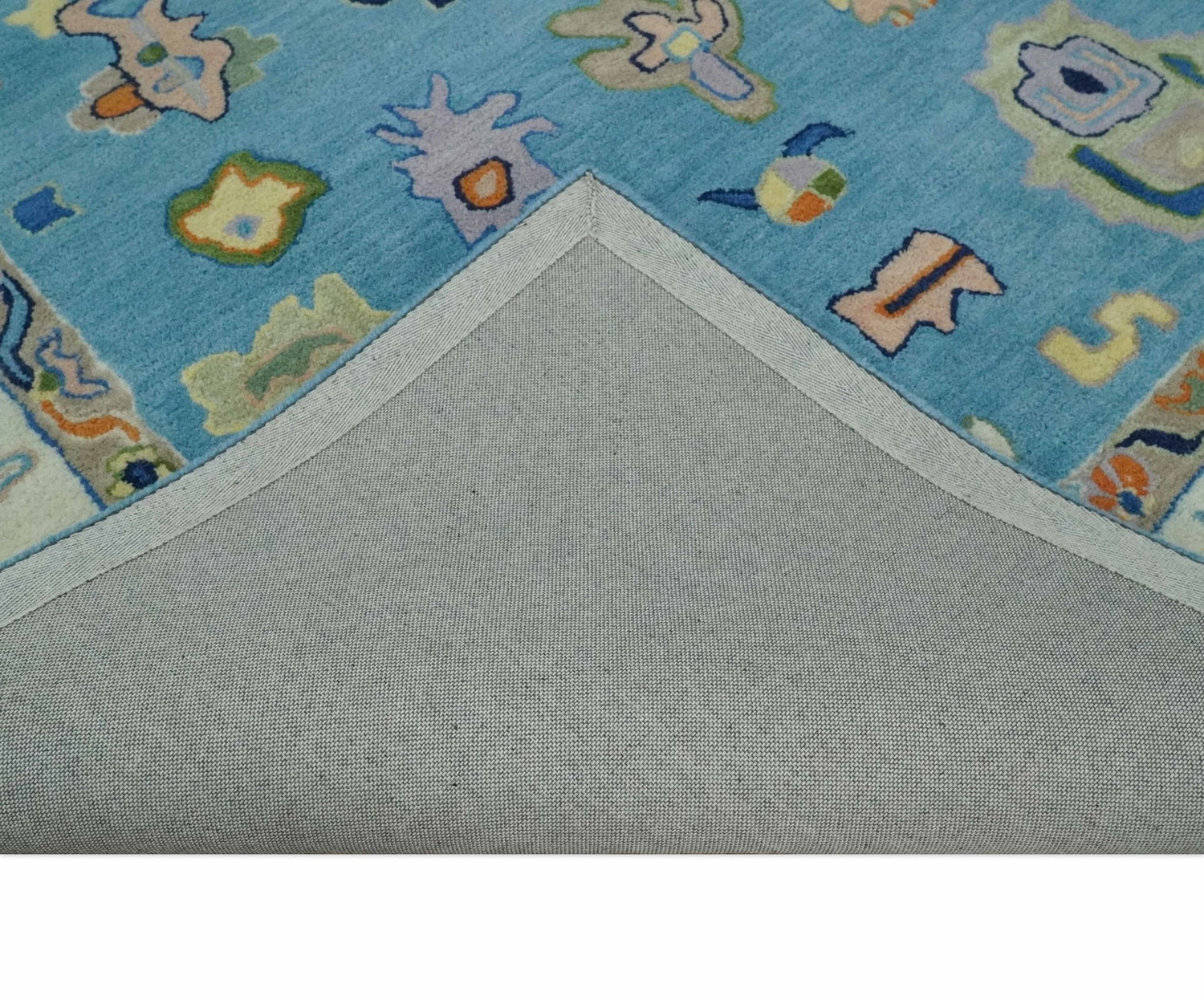 Hand Tufted Blue and Ivory Multi Size Modern Colorful Oushak Rug