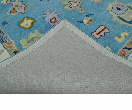 Hand Tufted Blue and Ivory Multi Size Modern Colorful Oushak Rug