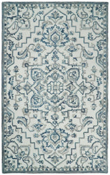 Hand Tufted Blue and Ivory Wool Textured Loop 5x8 Area Rug