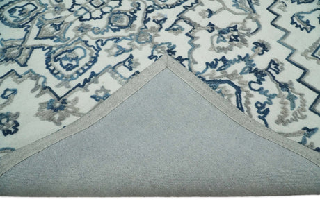 Hand Tufted Blue and Ivory Wool Textured Loop 5x8 Area Rug