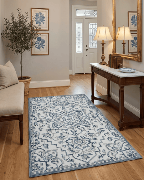 Hand Tufted Blue and Ivory Wool Textured Loop 5x8 Area Rug