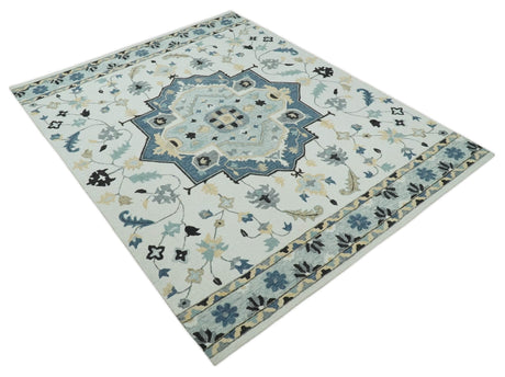 Hand Tufted Blue, Camel and Ivory Medallion Design Wool Area Rug