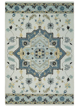 Hand Tufted Blue, Camel and Ivory Medallion Design Wool Area Rug