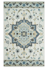 Hand Tufted Blue, Camel and Ivory Medallion Design Wool Area Rug