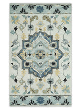 Hand Tufted Blue, Camel and Ivory Medallion Design Wool Area Rug