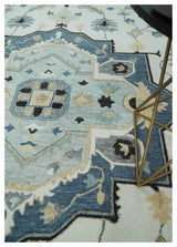 Hand Tufted Blue, Camel and Ivory Medallion Design Wool Area Rug
