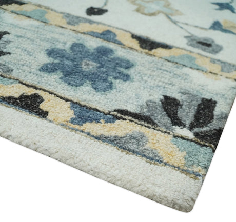 Hand Tufted Blue, Camel and Ivory Medallion Design Wool Area Rug
