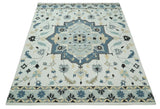 Hand Tufted Blue, Camel and Ivory Medallion Design Wool Area Rug