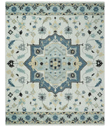 Hand Tufted Blue, Camel and Ivory Medallion Design Wool Area Rug