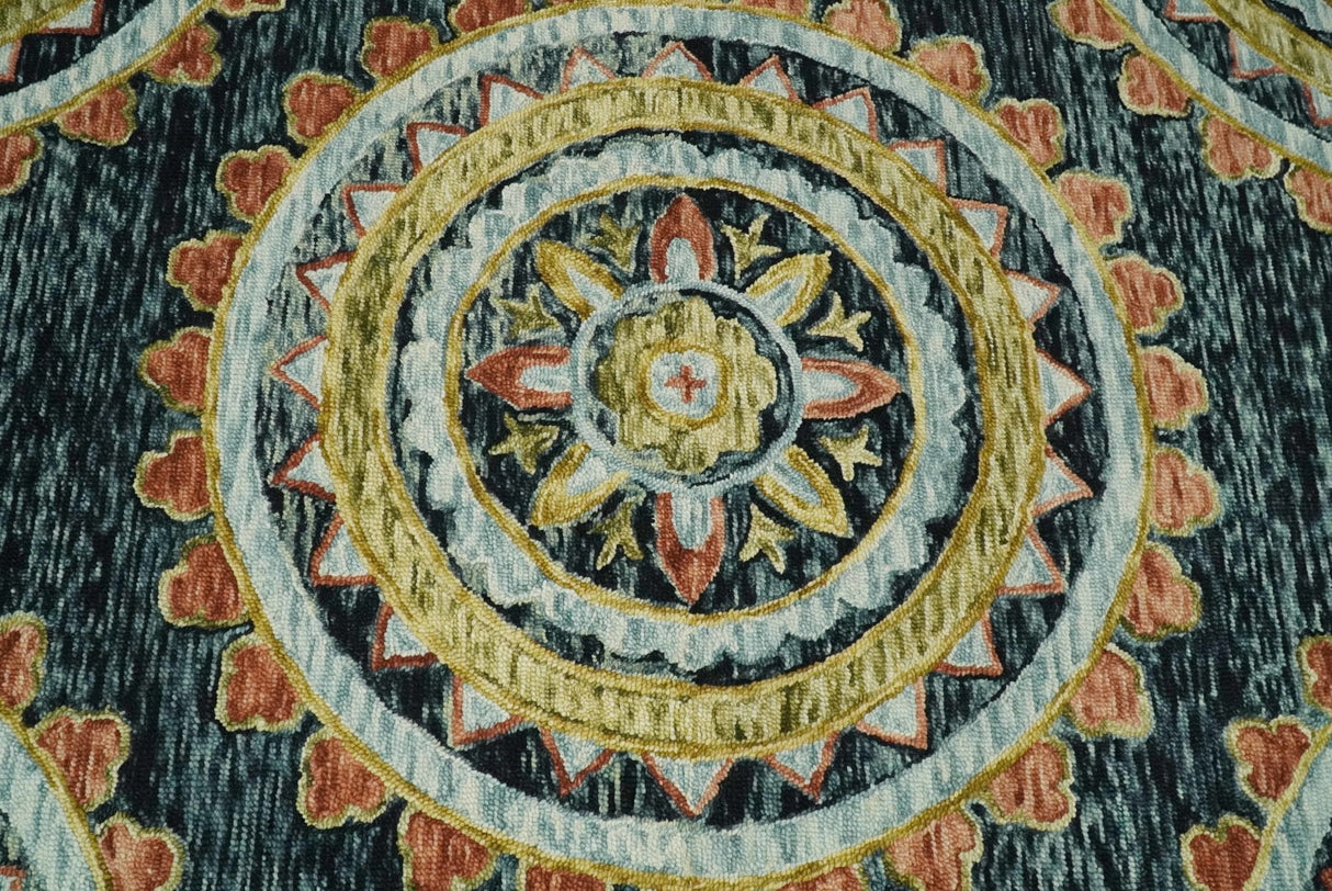 Hand Tufted Blue, Rust and Moss Gold Colorful Wool Area Rug