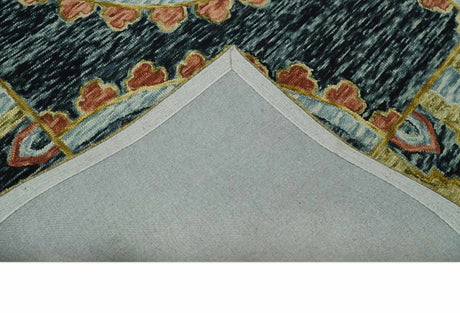 Hand Tufted Blue, Rust and Moss Gold Colorful Wool Area Rug