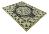 Hand Tufted Blue, Rust and Moss Gold Colorful Wool Area Rug