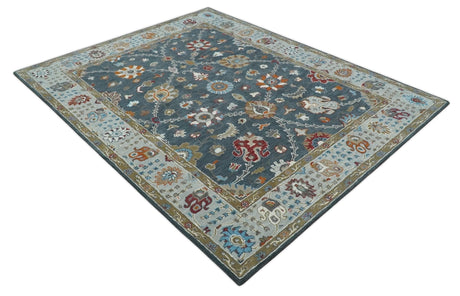 Hand Tufted Charcoal and Silver vintage style colorful 8x10 Oushak Rug, Kids, Living Room and Bedroom Rug | TRD6493810S
