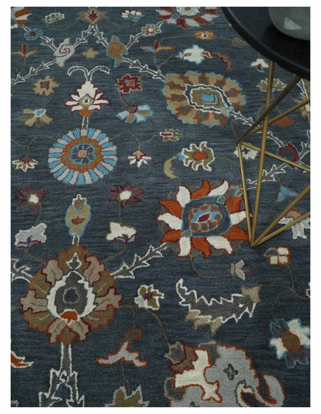 Hand Tufted Charcoal and Silver vintage style colorful 8x10 Oushak Rug, Kids, Living Room and Bedroom Rug | TRD6493810S