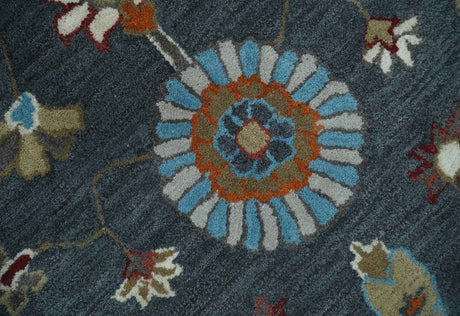 Hand Tufted Charcoal and Silver vintage style colorful 8x10 Oushak Rug, Kids, Living Room and Bedroom Rug | TRD6493810S