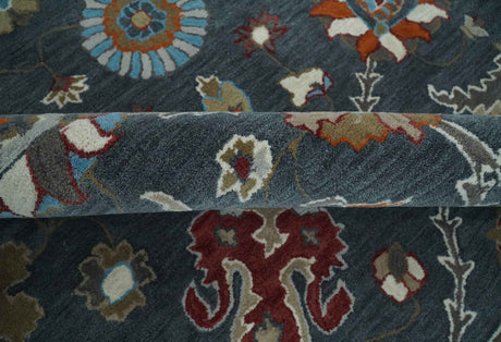 Hand Tufted Charcoal and Silver vintage style colorful 8x10 Oushak Rug, Kids, Living Room and Bedroom Rug | TRD6493810S