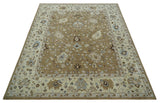 Hand Tufted Earthy Camel and Beige 8x10 Traditional Oushak Rug-Area Rug-Parc Decor