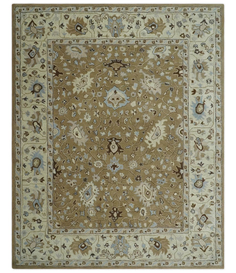 Hand Tufted Earthy Camel and Beige 8x10 Traditional Oushak Rug-Area Rug-Parc Decor