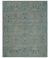 Hand Tufted Gray, Beige and Accent Blue Multi Size 8x10 Traditional Herati Design Wool Rug